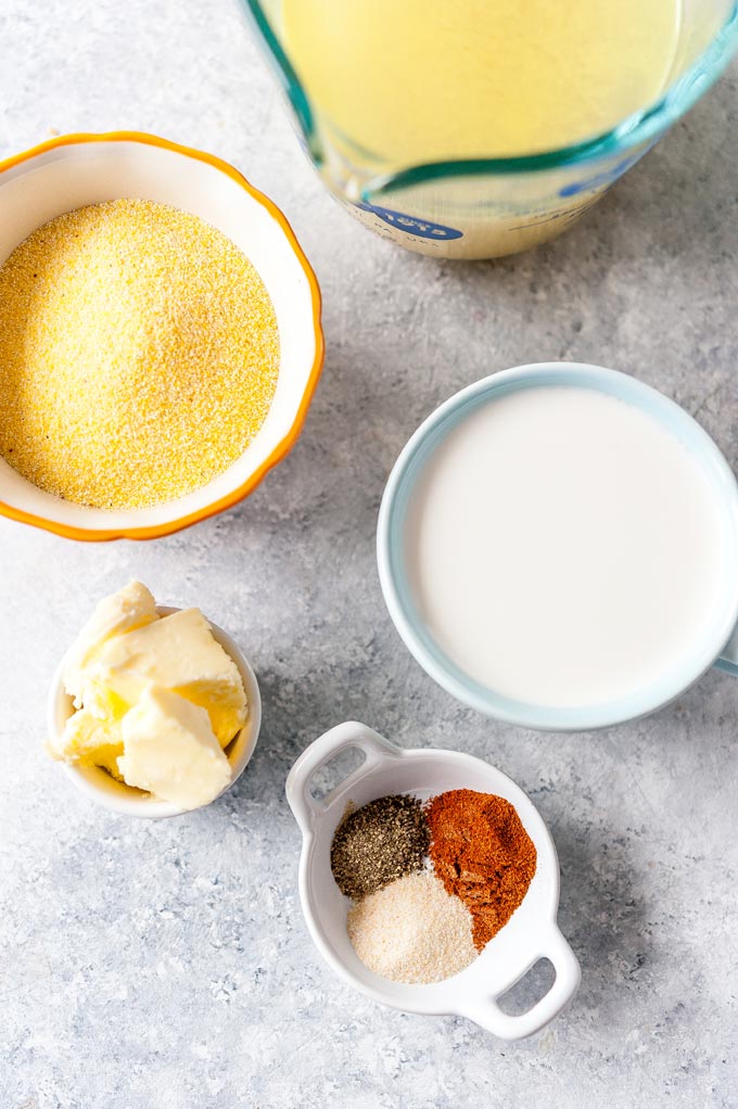 All the ingredients to make creamy polenta.