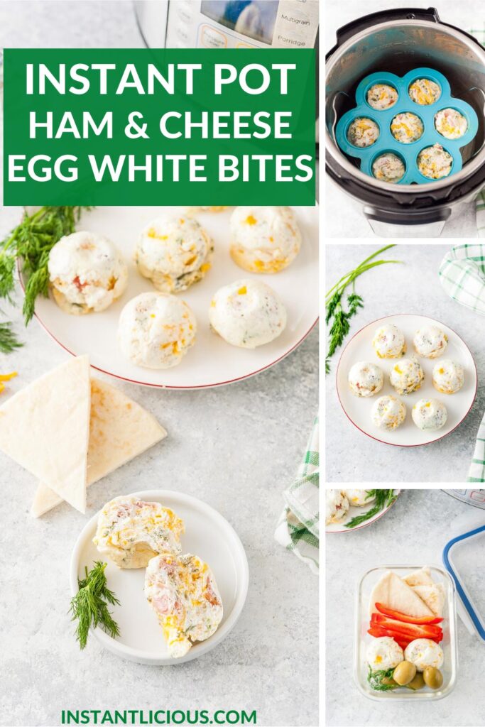 Instant Pot Ham and Cheese Egg White Bites are a healthy and delicious breakfast omelettes. They are great to have on hand for a quick snack. Freezer-friendly and easy to meal prep on the weekend | instantlicious.com #instantpotrecipes #eggbites